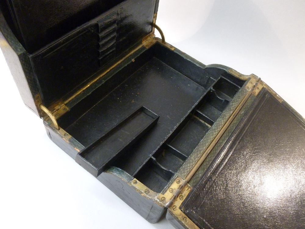 VICTORIAN BLACK PAINTED OAK STATIONERY BOX BY WELLS & LAMBE 29 COCKSPUR ST. LOCK MARKED S.MORDAN & - Image 9 of 10