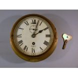 1930'S PERIOD SMITH'S ASTRAL BRASS SHIP'S CLOCK WITH 14 cm FACE. 20.3 cm BACK PLATE, WITH CLOCK