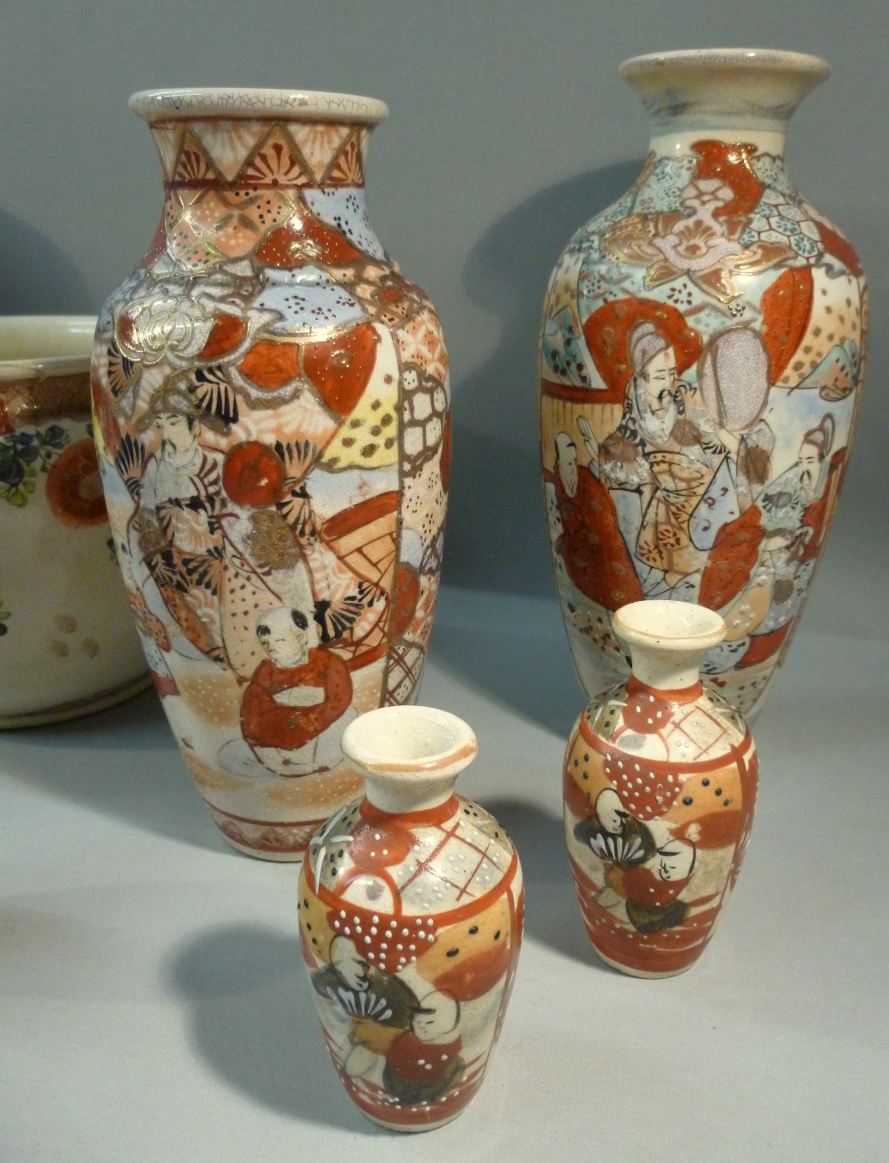 NINE JAPANESE SATSUMA BALUSTER VASES AND A SIMILAR CACHE POT [10] - Image 3 of 9