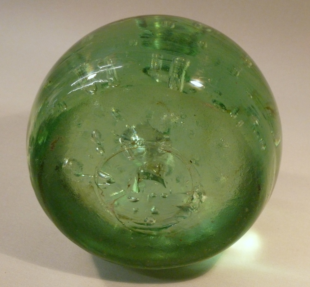 THREE VICTORIAN GREEN GLASS DUMPS TWO OF OVOID FORM WITH BUBBLES/INCLUSIONS AND A SPHERICAL DUMP - Image 11 of 11