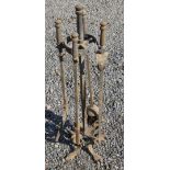 SET OF ART NOUVEAU WROUGHT IRON FIRE IRONS (H: 83 cm)