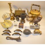 ART DECO GILDED METAL VASE, CHAMPLEVE BOX AND OTHER ITEMS OF METALWARE INCLUDING AN ORNATE BRASS