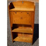 TWO ARTS AND CRAFTS OAK DROP FRONT DESKS, ONE WITH DECORATIVE INLAY BY JOHN PETERS & SON,