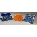 THREE 1970's CARLTON WARE MONEY BOXES COMPRISING A BLUE AND GREEN NOAH'S ARK (H: 12.5 cm), A