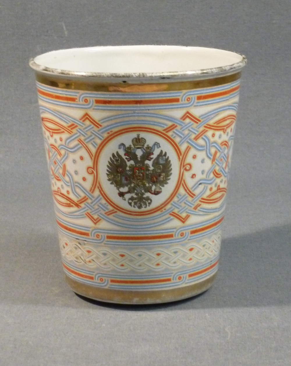 IMPERIAL RUSSIAN ENAMELLED CORONATION BEAKER OF TAPERING CYLINDRICAL FORM, DATED 1896, MADE AS A - Image 4 of 7