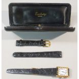 18k GOLD LADIES CHOPARD WATCH WITH RECTANGULAR DIAL ON CROCODILE STRAP, WITH SPARE LEATHER STRAP