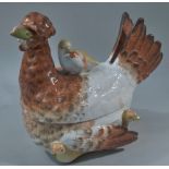 VICTORIAN (CIRCA 1850) STAFFORDSHIRE EGG TUREEN OF A GREATER CRESTED GREBE ON A NEST WITH SEVEN