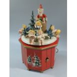VINTAGE GERMAN STEINBACH MUSICAL BOX SURMOUNTED BY SANTA CLAUS, WINGED ANGELS AND FIR TREES IN A