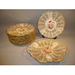 ROCKINGHAM PART DESSERT SET PATTERN 833 COMPRISING NINE PLATES AND A SHAPED DISH