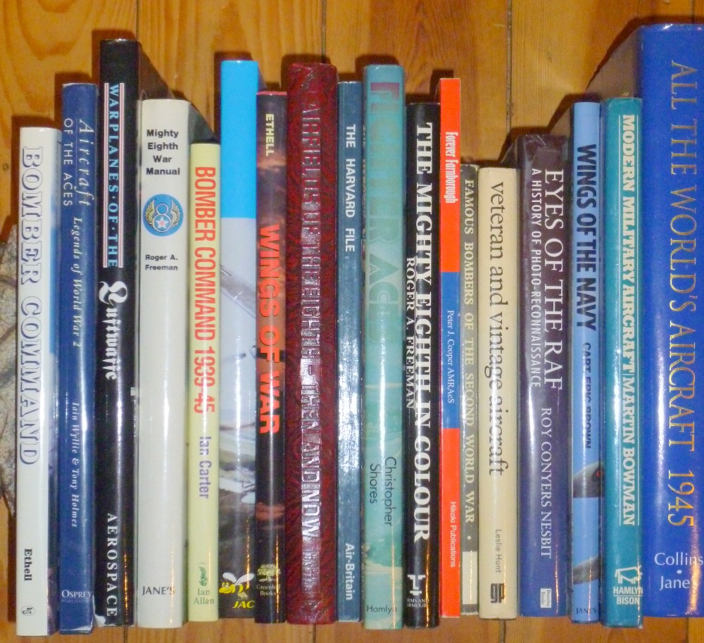 LARGE QUANTITY OF HISTORIC AVIATION BOOKS, MOSTLY HARDBACK INCLUDING JANE'S ALL THE WORLD'S AIRCRAFT