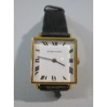 18k GOLD LADIES UNIVERSAL WATCH WITH A SQUARE DIAL AND CROCODILE STRAP