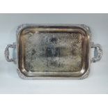 SHEFFIELD REPRODUCTION SILVER-PLATED RECTANGULAR TRAY WITH AN INITIAL WITHIN A CHASED AND ENGRAVED