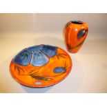 POOLE POTTERY HIMALAYAN POPPY DISH (DIA: 25 cm) AND VASE (H: 17 cm) [2]