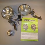 PAIR OF BOSCH QUARTZ IODINE CAR LAMPS CIRCA 1966 AND A WASO CHROME LOCKABLE PETROL CAP