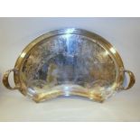 LATE C19th CANADIAN COX DOUBLE SILVER-PLATE AESTHETIC KIDNEY SHAPED TRAY, ENGRAVED WITH A DOG