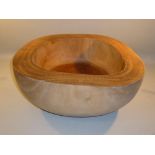 AUSTRALIAN CRAFTED HUON ? HARDWOOD TURNED AND SHAPED CIRCULAR BOWL (H: 19.5 cm, W: 48.5 cm OVERALL)