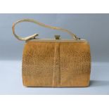 1950's MAPPIN & WEBB LIZARD SKIN KELLY BAG (HEIGHT OVERALL 20.8 cm x 27 cm)