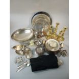 SILVER PLATED OVAL FRUIT BASKET, FIVE CIRCULAR DISHES, 12 CIRCULAR COASTERS, SAUCE BOAT WITH LADLE