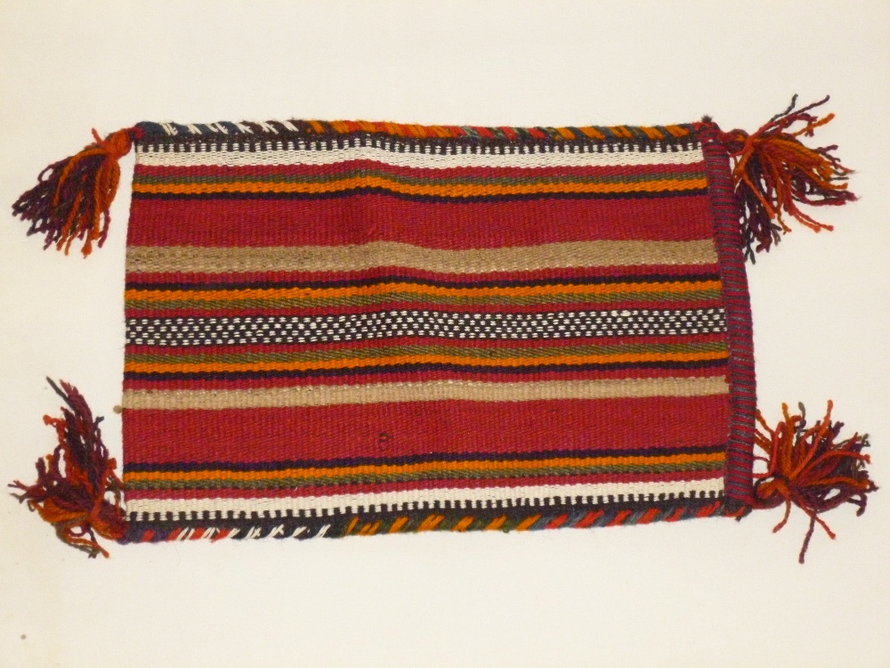 SIX WEST AFRICAN STRAW/GRASS MATS WITH DYED PATTERN (ONE WITH BEADWORK DESIGN), THREE WOVEN - Image 3 of 7