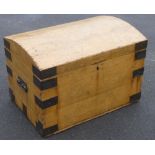 PINE DOMED TRUNK WITH METAL BANDING AND IRON HANDLES (46.5 cm x 70 cm x 47 cm)