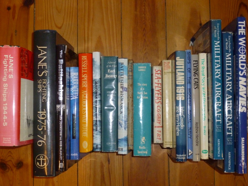 QUANTITY OF BOOKS ON WORLD WAR I/WORLD WAR II NAVAL SHIPS AND AVIATION INCLUDING JANE'S FIGHTING