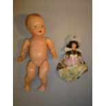 VINTAGE ENGLISH BISQUE ARTICULATED DOLL WITH MANUFACTURER'S STAMP TO NECK (L: 35.5 cm) TOGETHER WITH