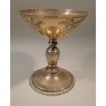 SILVER TAZZA CUP ENGRAVED 'MTAGS' BY ALEXANDER CLARK & CO, BIRMINGHAM 1934 (540g), PRESENTED BY 'THE