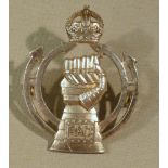 WORLD WAR II SILVER ROYAL ARMOURED CORPS CAP BADGE BY JOHN R. GAUNT & SON, BIRMINGHAM 1941, 16.6g (5