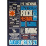 POSTER ADVERTISING THE 23rd NATIONAL JAZZ BLUES & ROCK FESTIVAL, READING AUGUST 26. 27, 28 FEATURING