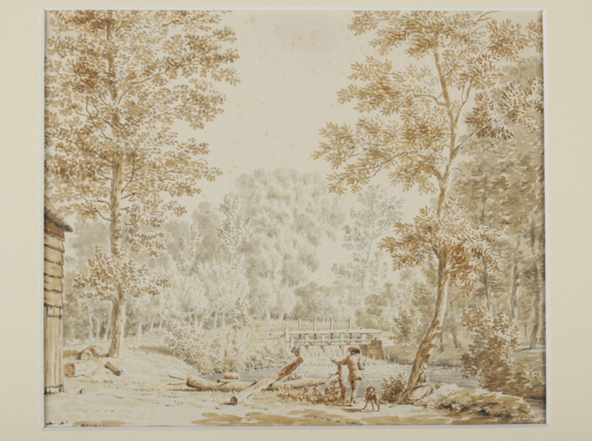 Jordanus Hoorn (1753-1833), 'Reiziger met hond bij rivier', niet gesigneerd, grijsgewassen - Image 2 of 2