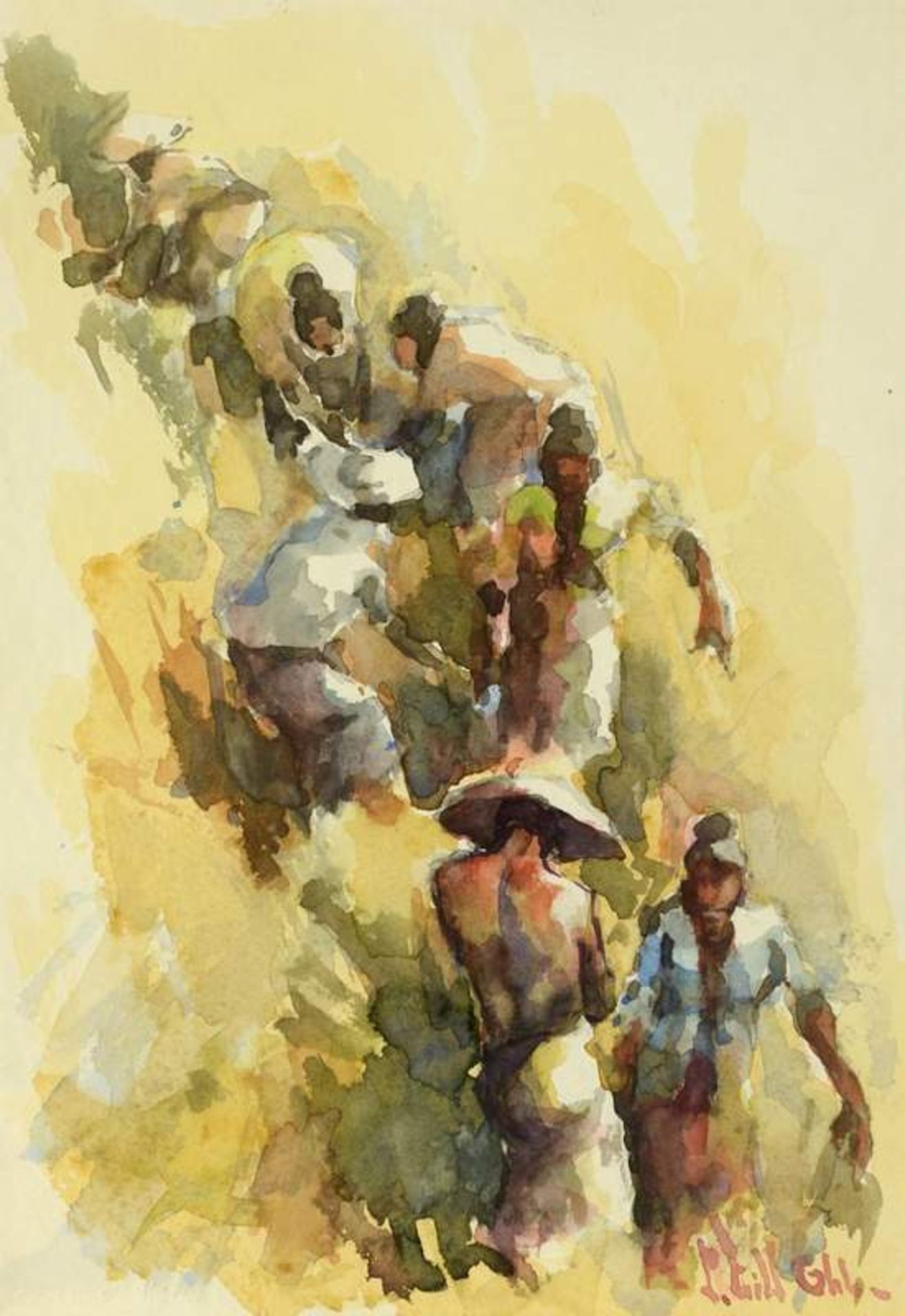 Lucien Frits Ohl (1904-1976), 'The harvest', signed lower right, water colour, 33 x 23 cm.