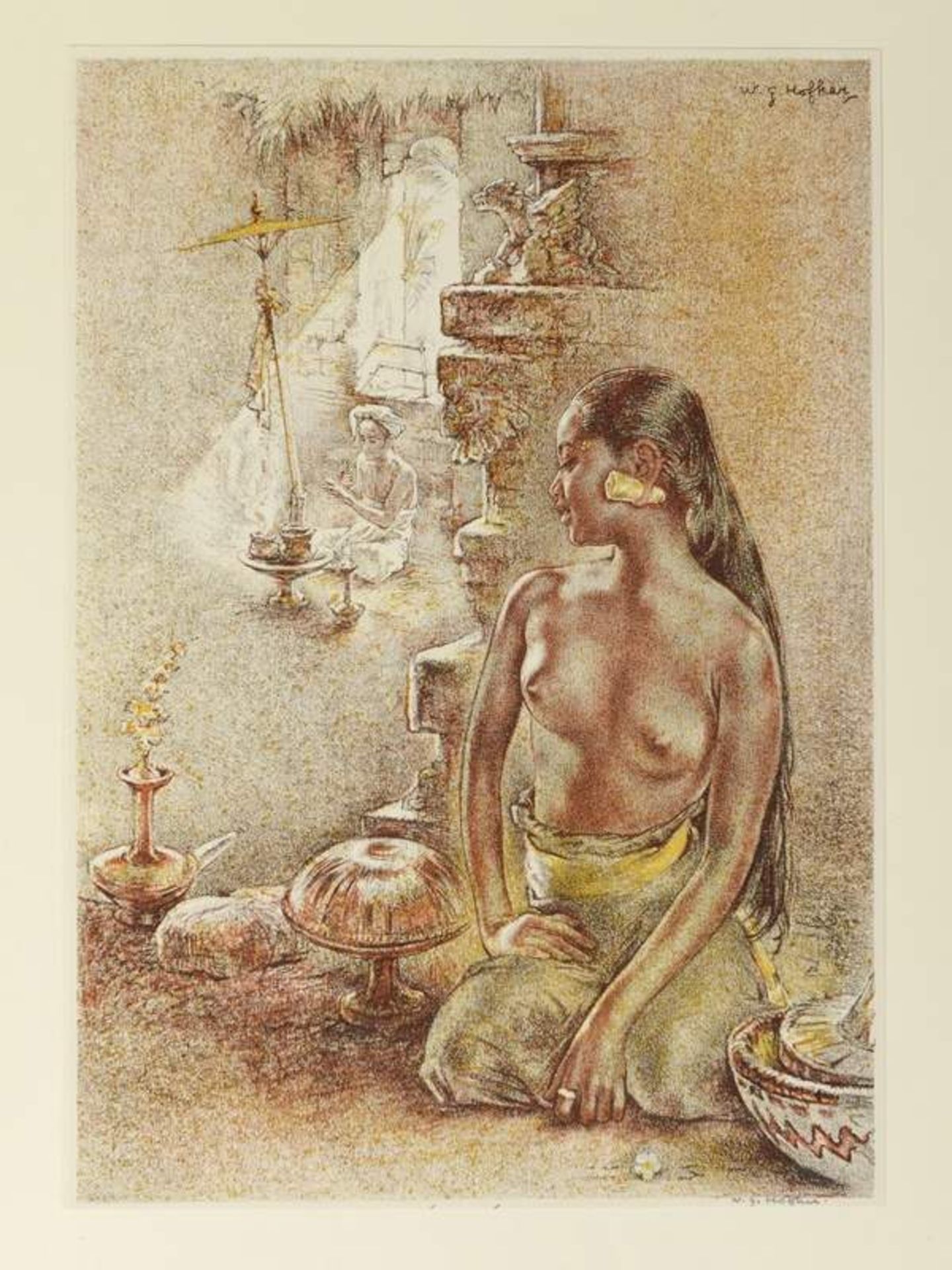Willem Gerard Hofker (1902-1981), 'Ni Asoeg', hand signed lower right, lithograph, 33 x 23 cm.