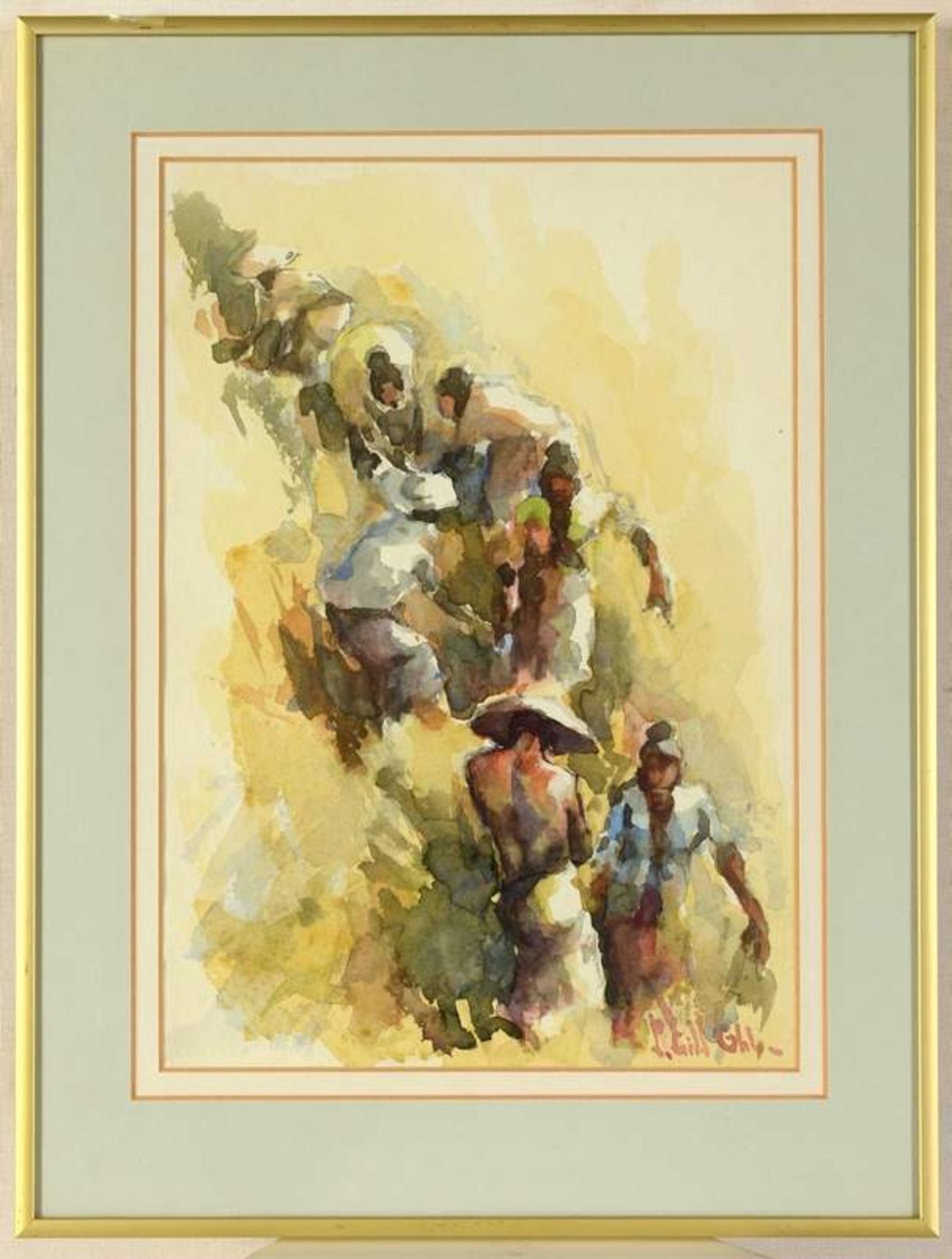 Lucien Frits Ohl (1904-1976), 'The harvest', signed lower right, water colour, 33 x 23 cm. - Image 2 of 2