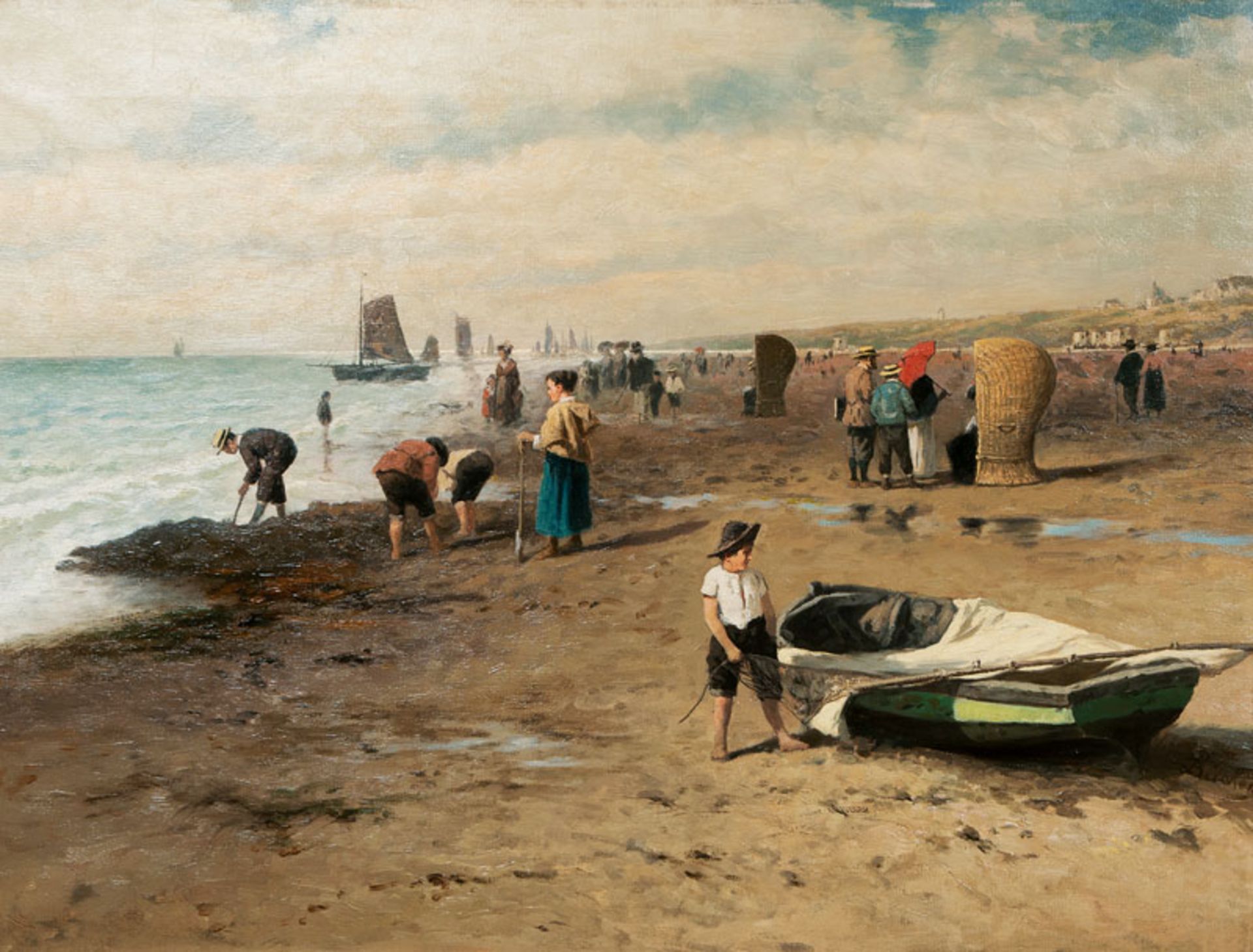 Reserve: 8000 EUR    Bücken  (Aachen 1831 - Aachen 1905)  Beach of the North Sea  Oil/canvas, 65,5 x