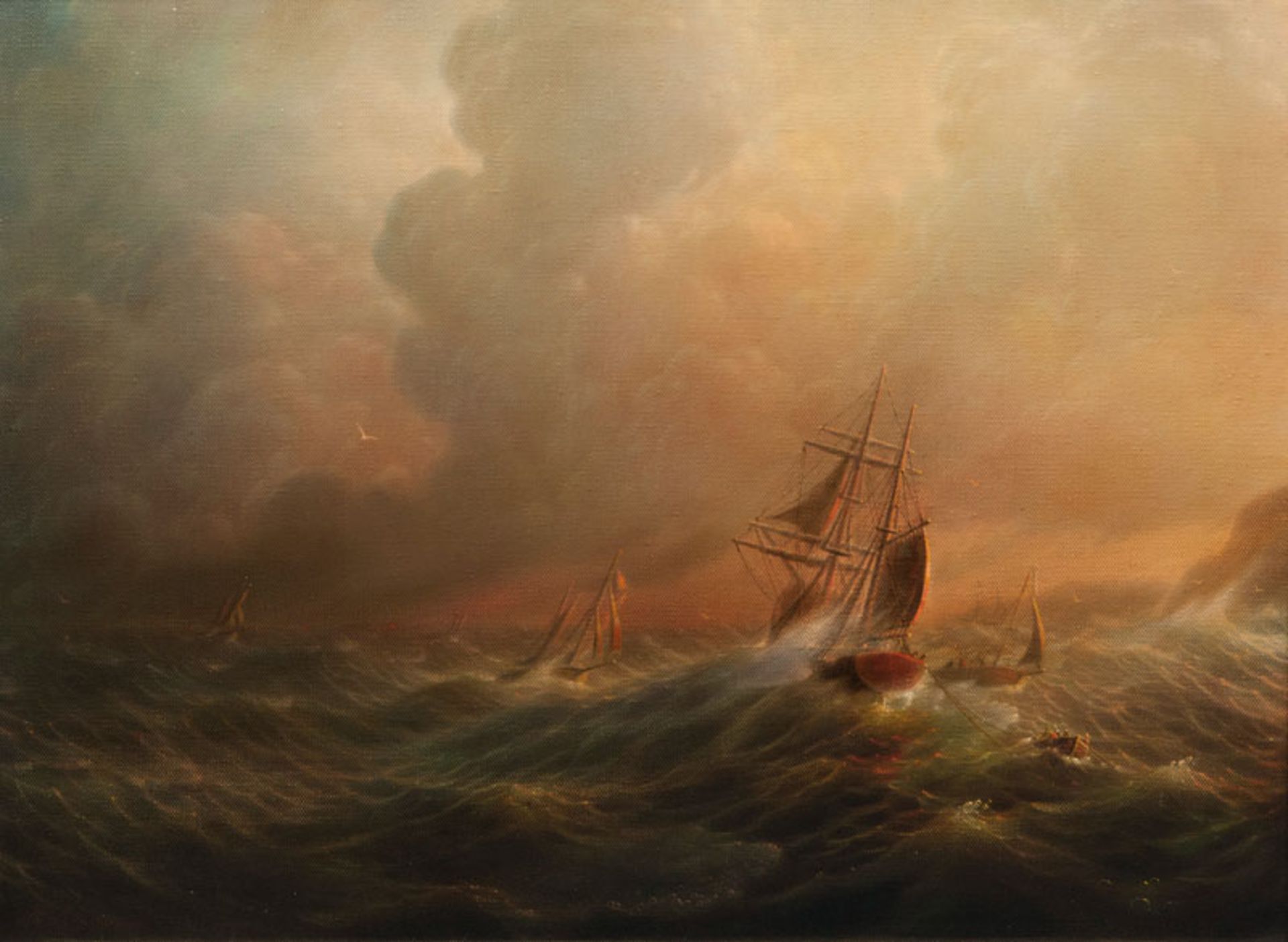 Reserve: 700 EUR    Lukowskij  (1916)  Choppy Sea  Oil/canvas, 60,5 x 80,5 cm, lo. le. cyrillic