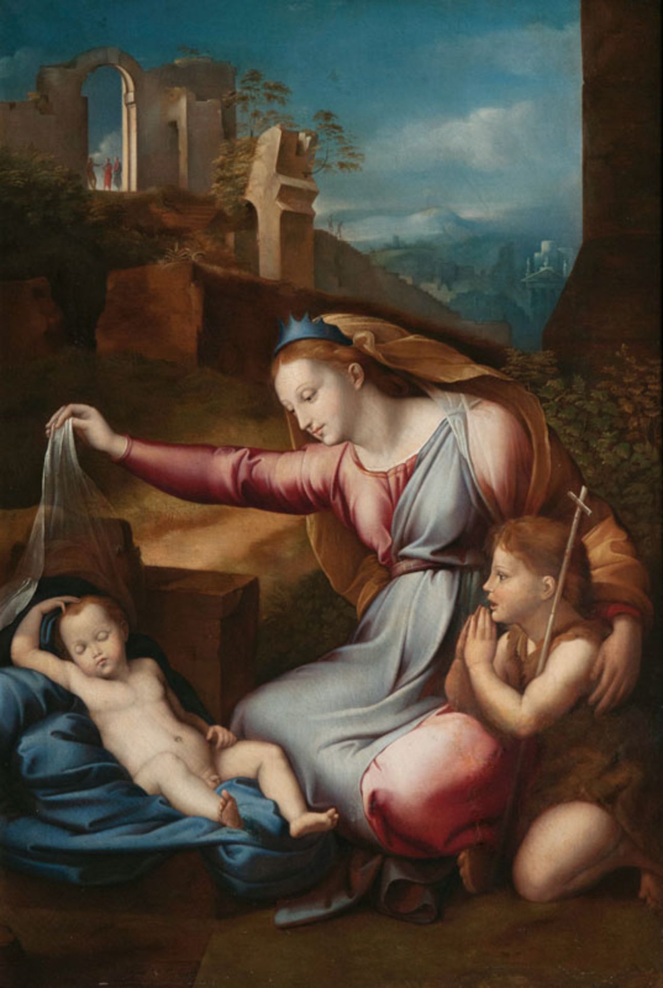 Reserve: 2700 EUR    Kühne  (Magdeburg 1806 - Hamburg 1834)  Madonna with the blue Diadem  Oil/