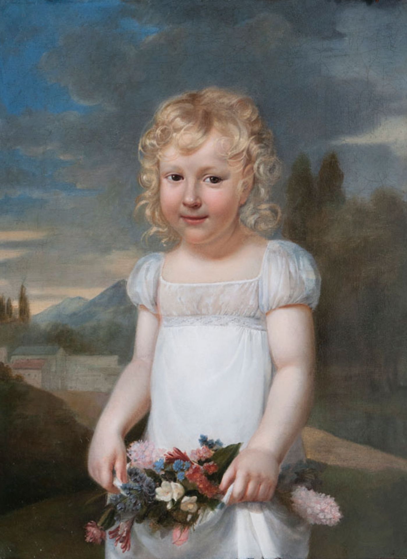 Reserve: 4500 EUR    French Portrait Painter  active early 19th cent.  Portrait of a Girl in a White