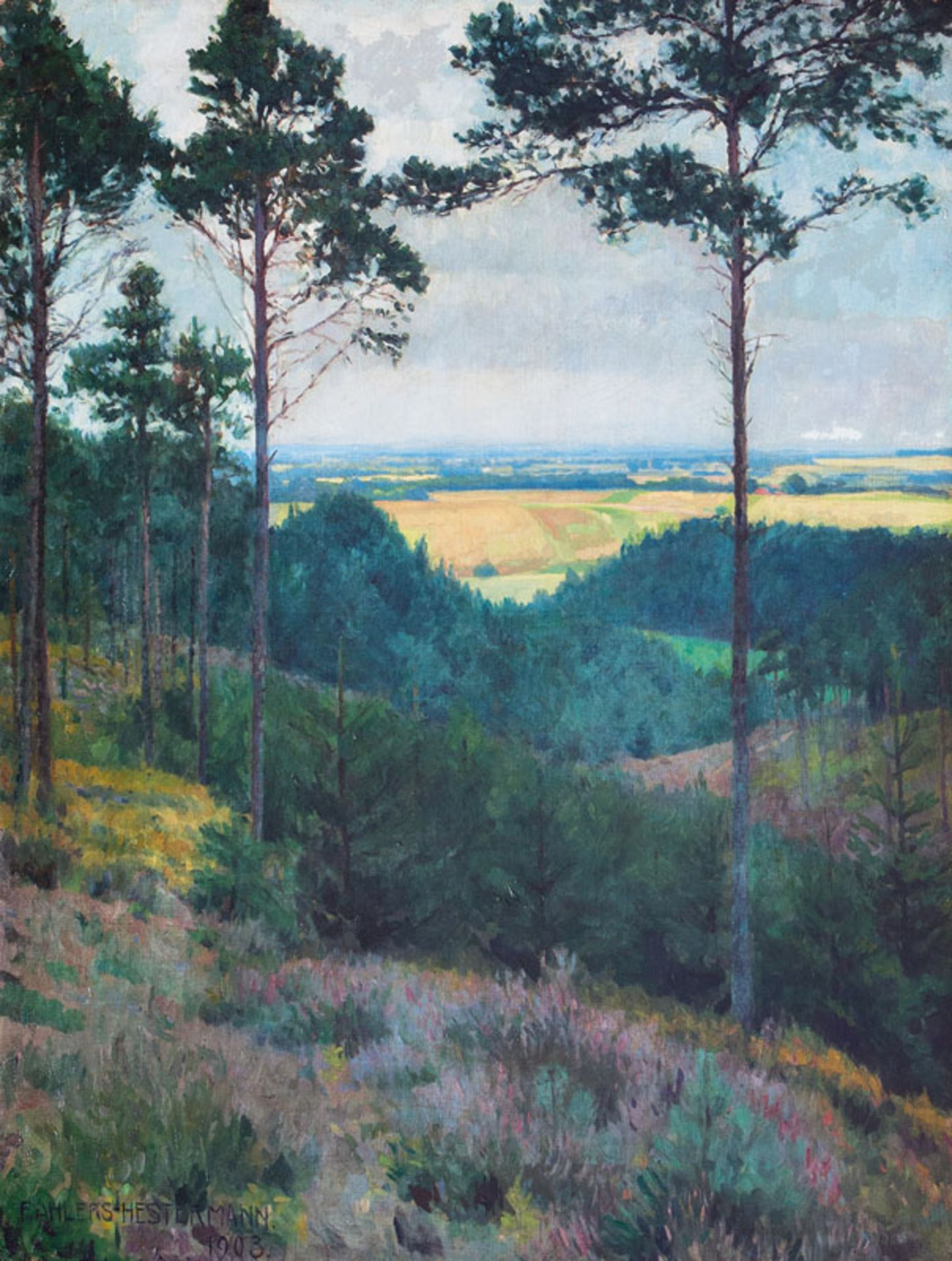 Reserve: 1900 EUR    Ahlers-Hestermann  (Hamburg 1883 - Berlin 1973)  View from the Woods  Oil/