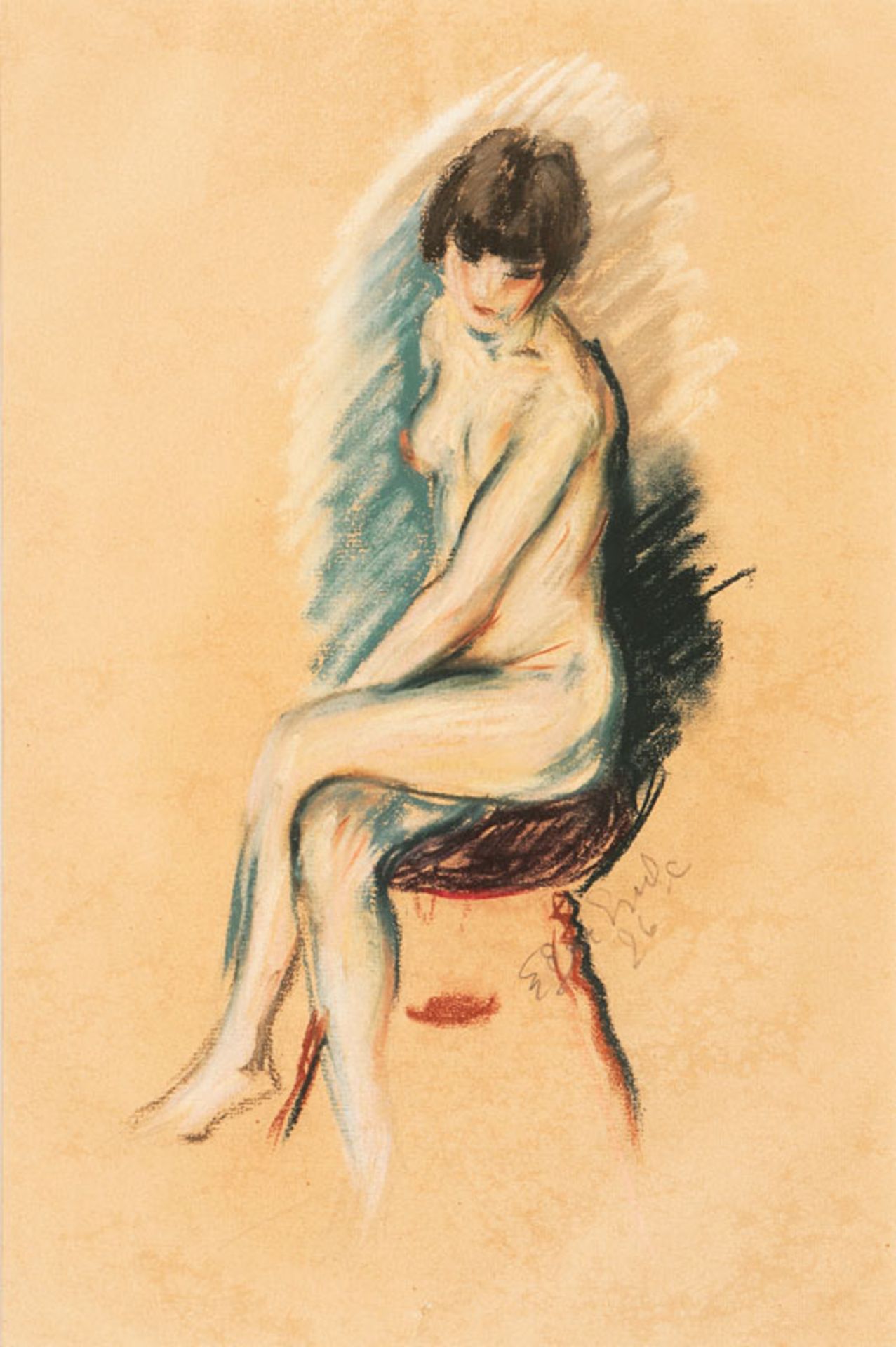Reserve: 1200 EUR    Ende  (Altona 1901 - München 1965)  Seated Nude  Pastel, 44 x 30,5 cm, lo.