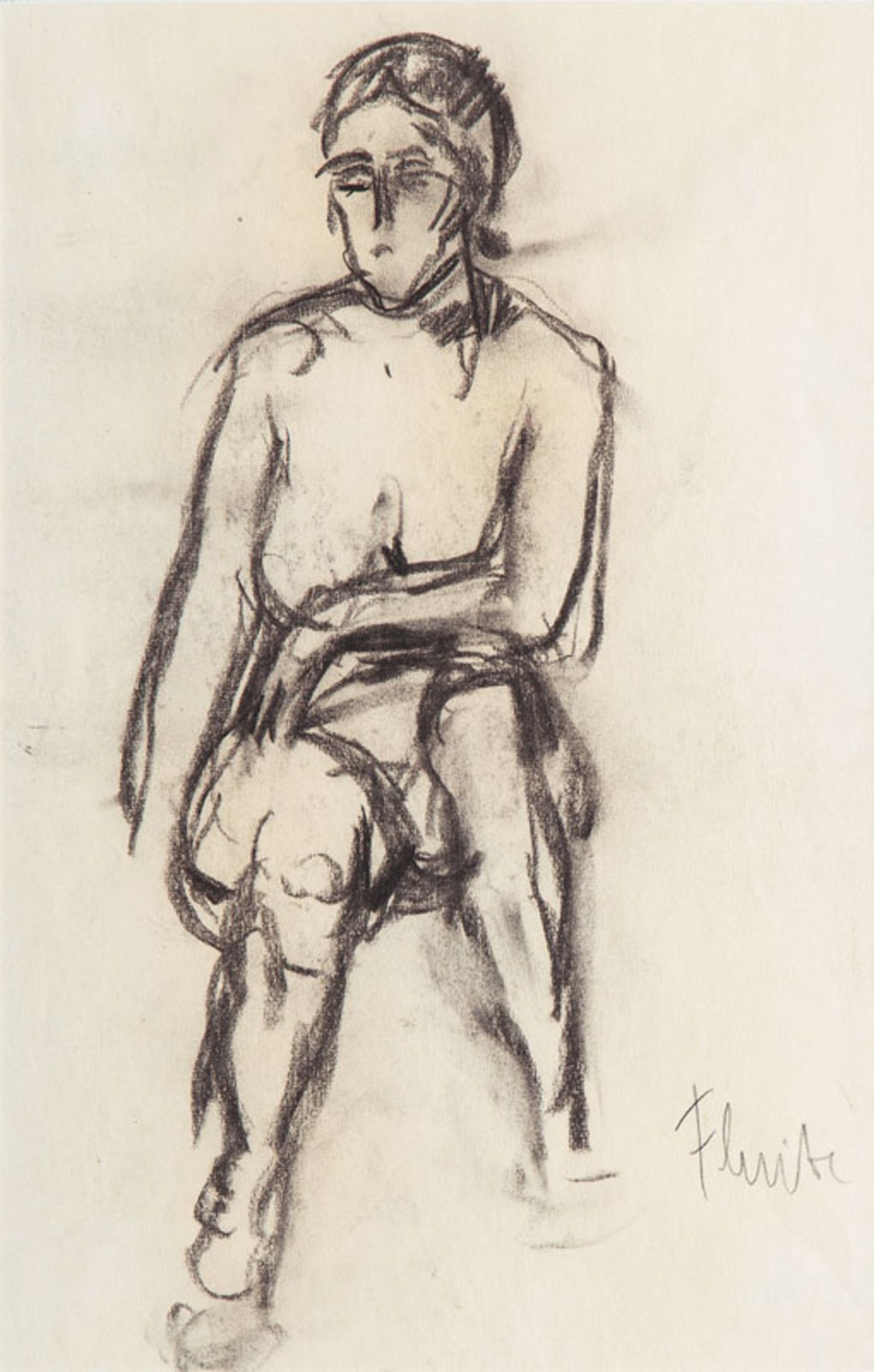 Reserve: 400 EUR    Flinte  (Hamburg 1876 - Hamburg 1963)  Seated Nude  Charcoal drawing, 40 x 28