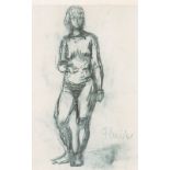 Reserve: 400 EUR    Flinte  (Hamburg 1876 - Hamburg 1963)  Standing Nude  Charcoal drawing, 41,5 x