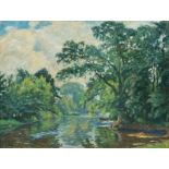 Reserve: 2500 EUR    Eitner  (Hamburg 1867 - Hamburg 1955)  Summer Day by the Alster  Oil/canvas, 70