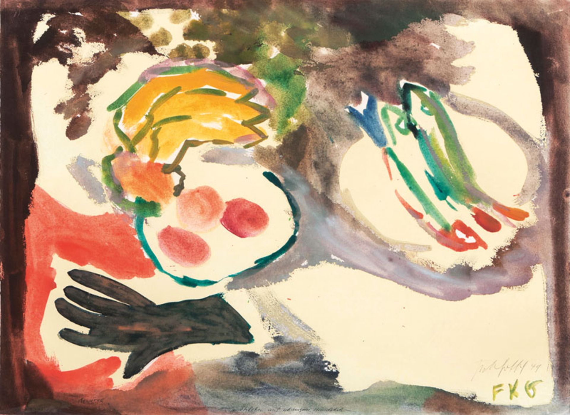 Reserve: 3600 EUR    Gotsch  (Pries/Kiel 1900 - Schleswig 1984)  Still Life with Glove  Watercolour,