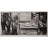 Reserve: 600 EUR    Grimm  (Darmstadt-Eberstadt 1904 - Hamburg 1986)  Sick Room  Etching, 25 x 49,