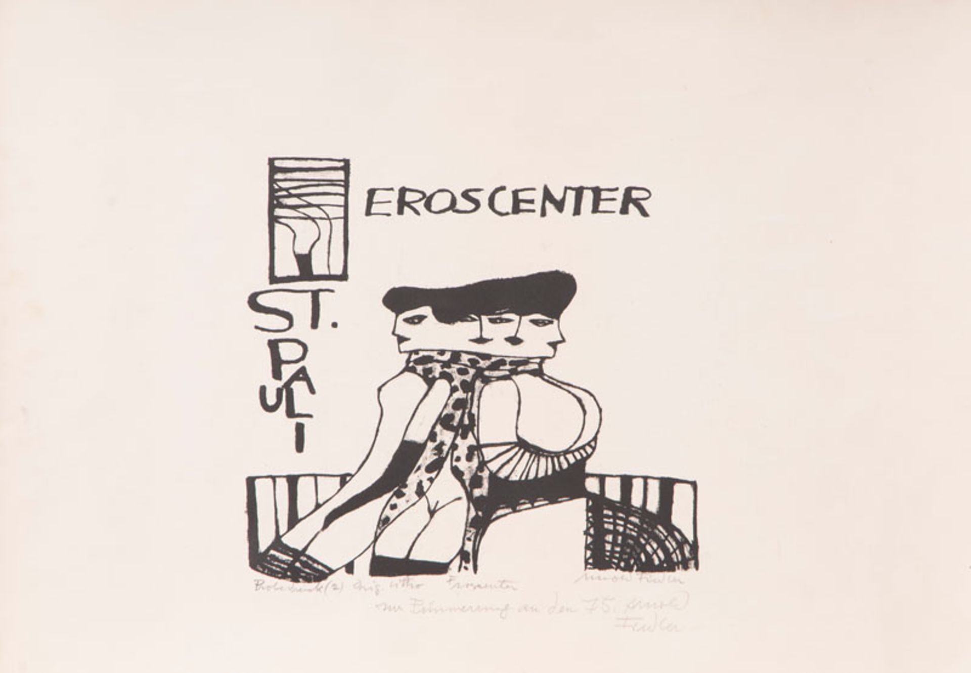 Reserve: 250 EUR    Fiedler  (Hamburg 1900 - Hamburg 1985)  Eroscenter  Lithograph, 24,5 x 26 cm,