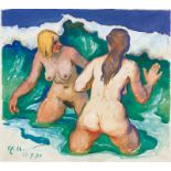 Reserve: 1200 EUR    Becker  (Düsseldorf 1902 - Hamburg 1983)  Bathers on Sylt  Watercolour, 43,5