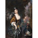 Myn (Amsterdam 1684 - London 1741) Elegant Lady as Flora with black Servant Oil/wood, 49 x 40 cm,