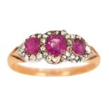 A Georgian III ruby diamond ring Early 19th cent. 14 ct. yellow gold with silver, marked 'JL'. In