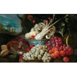 Gillemans (Antwerpen 1618 - Antwerpen nach 1675) Still Life with Fruits, Nautilus a. Chinese Bowl