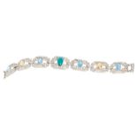 Art-déco  aquamarine bracelet with diamonds Ca. 1930. 18 ct. white gold. Rich setting with 48 old